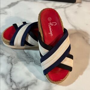 Flirty Striped Espadrille Slide Sandals - Red, Navy, White & black